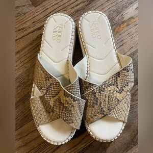 Franco Sarto Taupe Snake-Print Crossover Slide Sandals